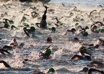 triathalon 游泳, 铁人, 运动员, 游泳开始, 竞赛, 打开水, 耐力