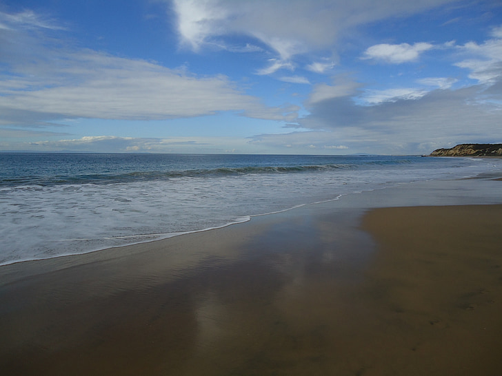 reflexie, nisip, valuri, plajă, cer, peisaj, California