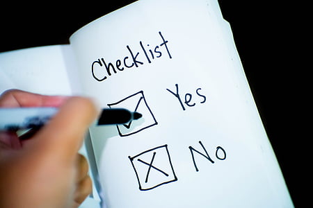 Checkliste, Check ja oder Nein, Entscheidung, Stellungnahme, Geschäft, Arbeit, reagieren