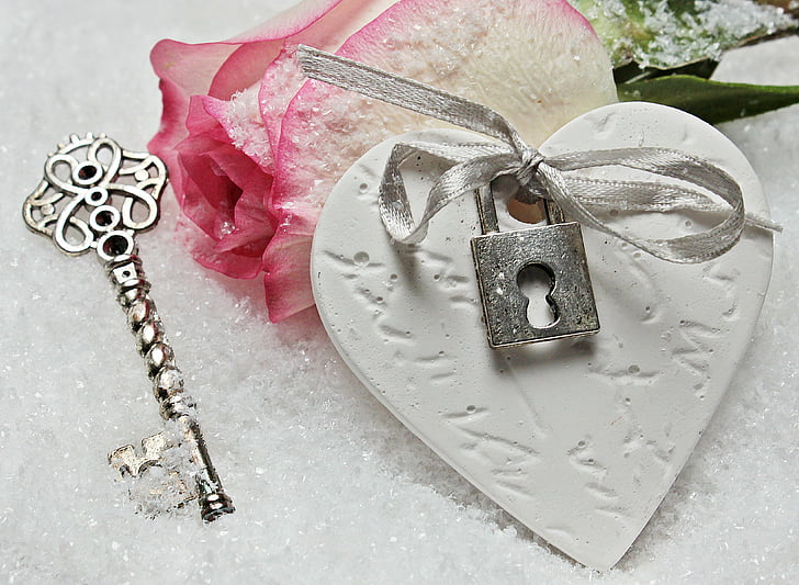 srce, ključ, ruža, herzchen, ljubav, romansa, simbol
