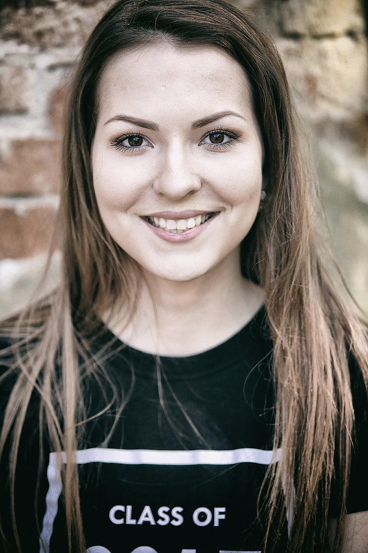 Děvče, model, portrét, pohled, Žena, s úsměvem, dlouhé vlasy
