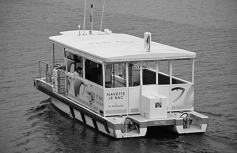 shuttle, tray, black and white, transport, passengers, boat, maritime