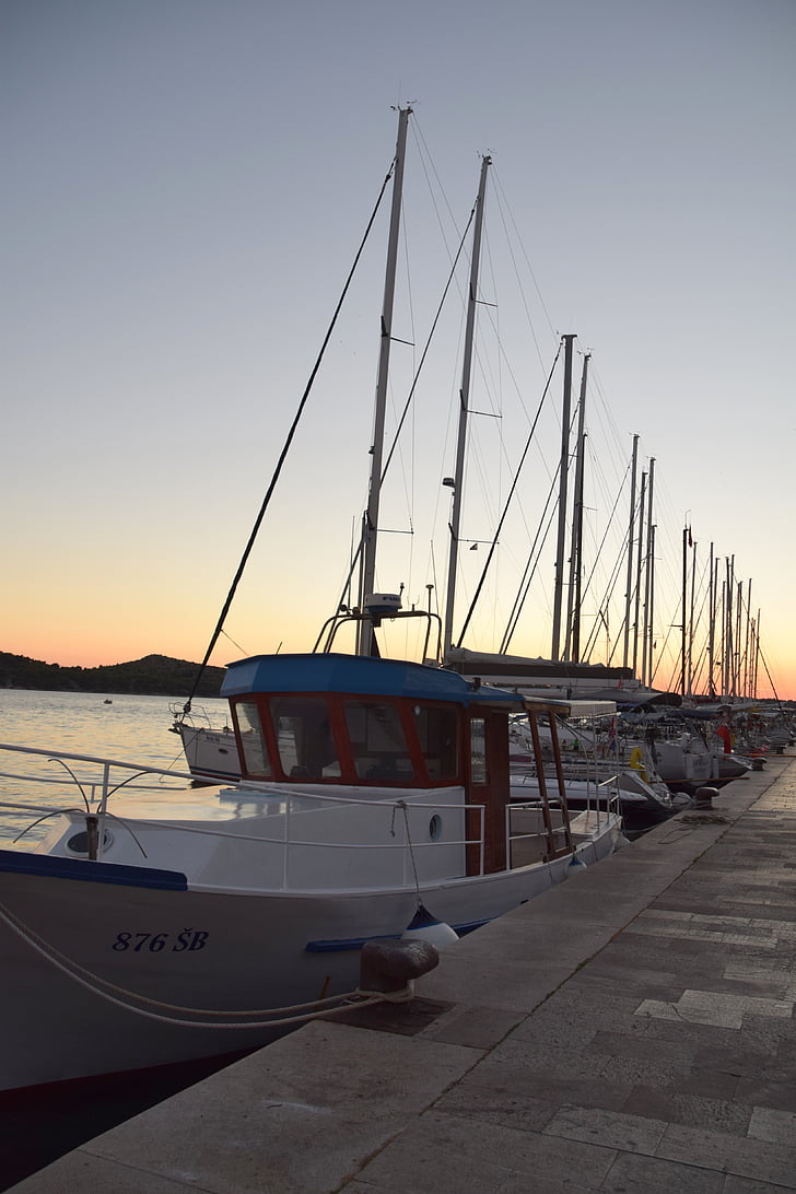 sunset, boats, sea
