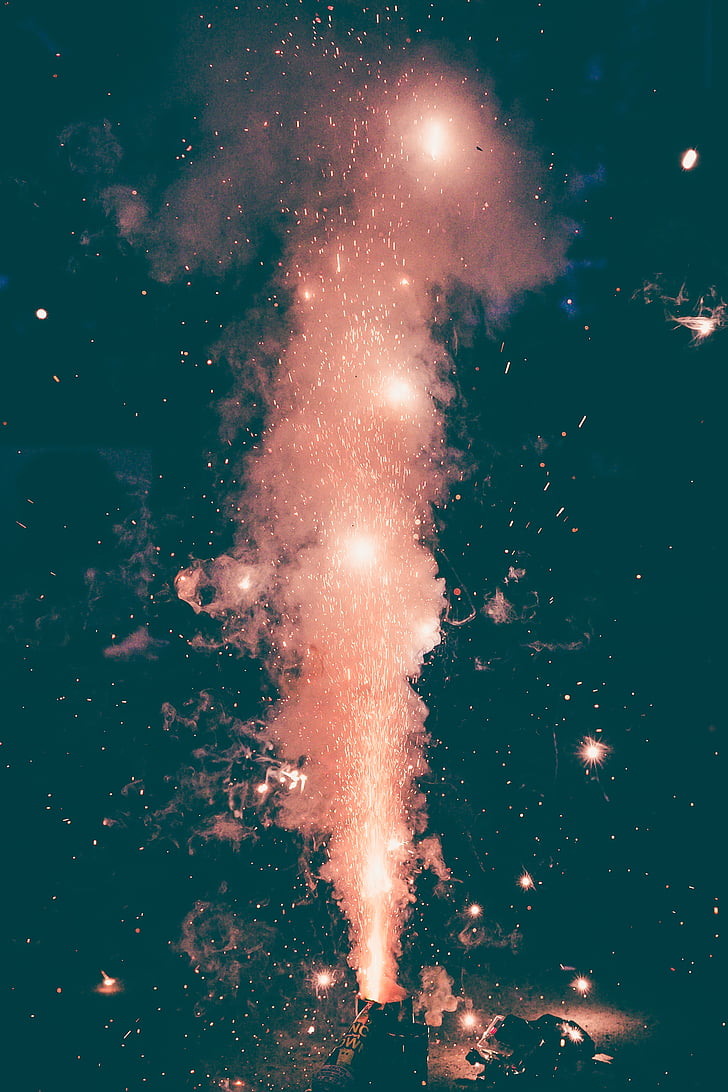 photo, orange, firecracker, fireworks, new year, party, spark
