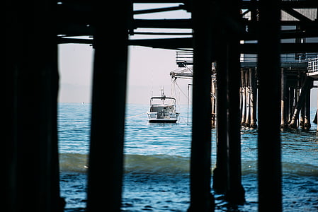 het platform, strand, blauw, boot, brug, stad, Dawn