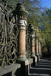 забор, колонны, декоративные, богато, Парк, путь, деревья