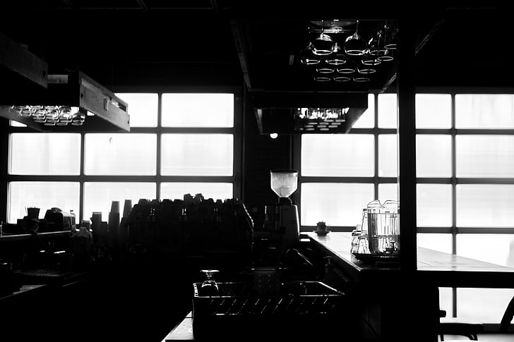 gray, scale, photography, glass, pitcher, table, bar