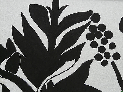 drawing, grapes, mural, black and white, abstract, art, plant