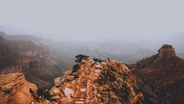 mountain, fog, canyon, nature, no people, tranquil scene, tranquility
