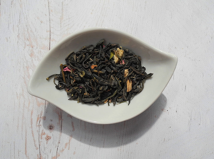 tea leaves, green tea, tea, teacup, dried leaves, dried, food