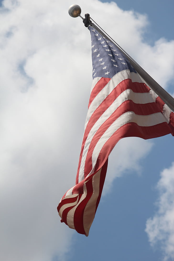 amerikāņu karogu, debesis, karogs, zila, vējš, svītras, balta