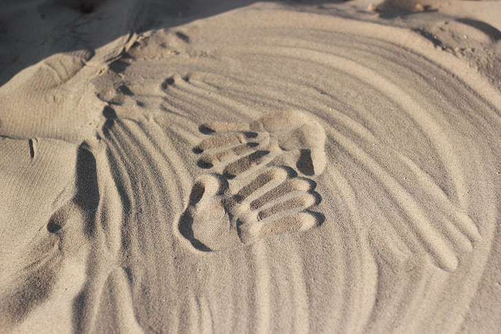 handprints, плаж, пясък, Любов