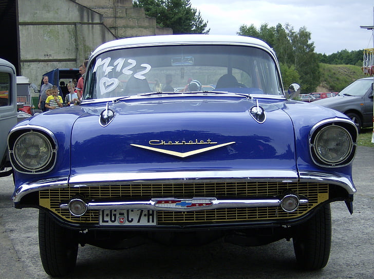 régi autó, kék autó, automatikus, kék, retro