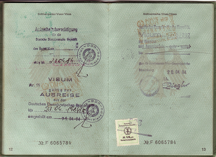 passi, viisa, DDR, Liitvabariik, Saksamaa, vana paber, dokumendi