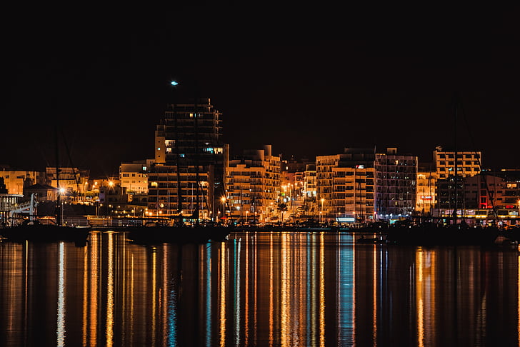 Ibiza, thành phố, đêm, tôi à?, đèn chiếu sáng, tàu thủy, xây dựng