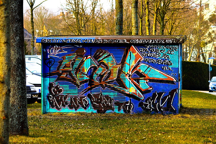 Graffiti, jakelija, nykyinen, laatikko, energiahuollon, virtalähde, tekniikka
