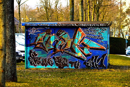 graffiti, distributeur, huidige, vak, energievoorziening, voeding, technologie