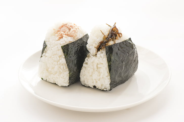 rýže míč, jídlo, strava, Japonsko, japonské jídlo, bílé pozadí, jídlo a pití