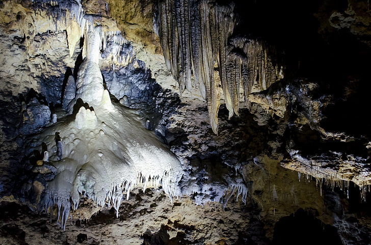 stalagtit, cave, stalactite, white, blue, swiss francs, franconian switzerland