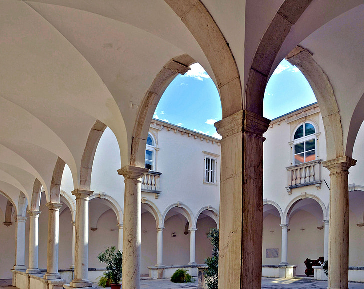 cloister, monastery, sky, summer, building, strive, pillar