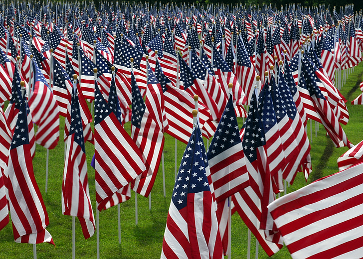american flags, cemetery, graves, veterans, remembrance, graveyard, soldiers