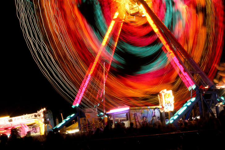 světlo, Fun fair, zábavní, jízda, kolečko, Karneval