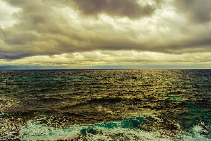 Deniz, ufuk, gökyüzü, bulutlar, deniz manzarası, doğa, doğal