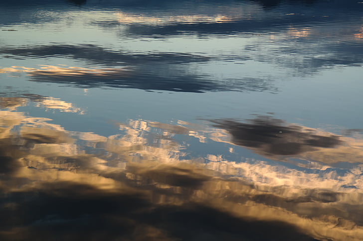 воды, размышления, облака, небо, Зеркальное отображение