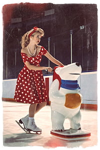 Kız, buz, buz kız, paten, oyuncak ayı, modeli, Güzellik