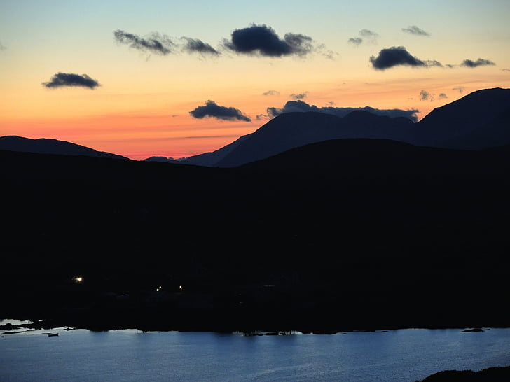 connemara, sunset, lake, mountains
