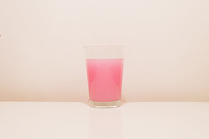 jelas, minum, kaca, diisi, merah muda, cairan, minuman