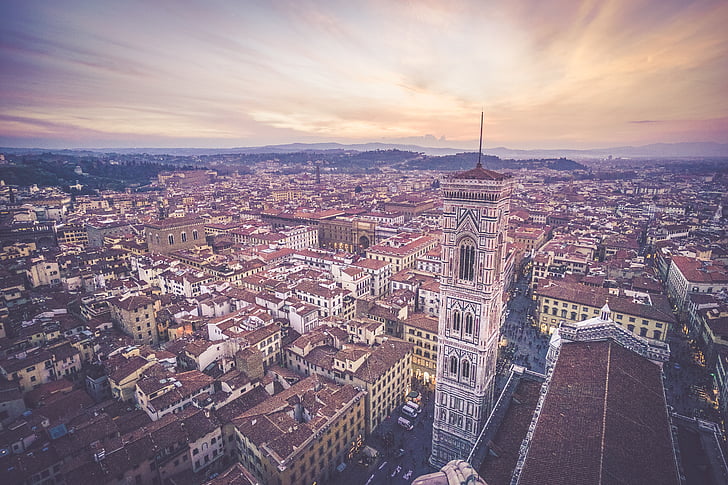 letecký, Fotografie, město, pohled, budova, Florencie, Panorama
