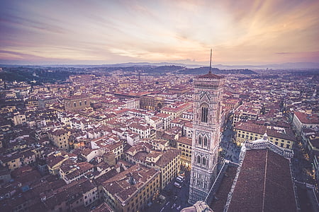 aérea, fotografia, cidade, modo de exibição, edifício, Florença, linha do horizonte