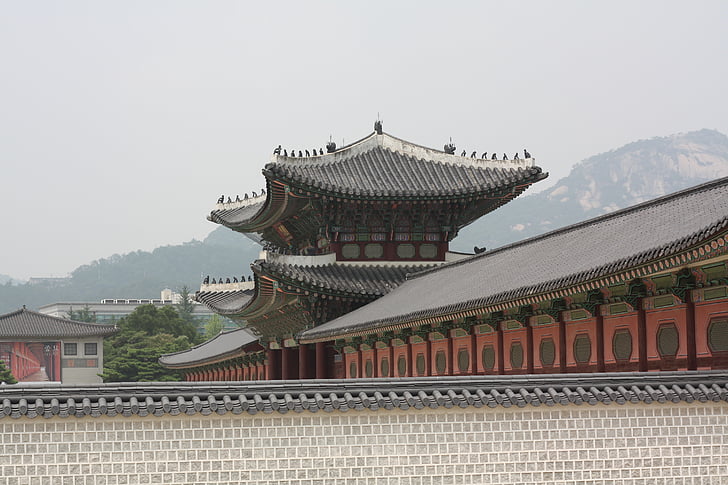 gyeongbok palača, Hanok, tradicionalni, Korejski tradicionalni, klasični, mono