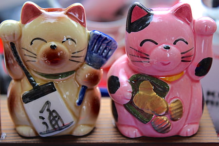 kat, Maneki neko, manekineko, vajende kat, japansk, heldige charme, kinesisk