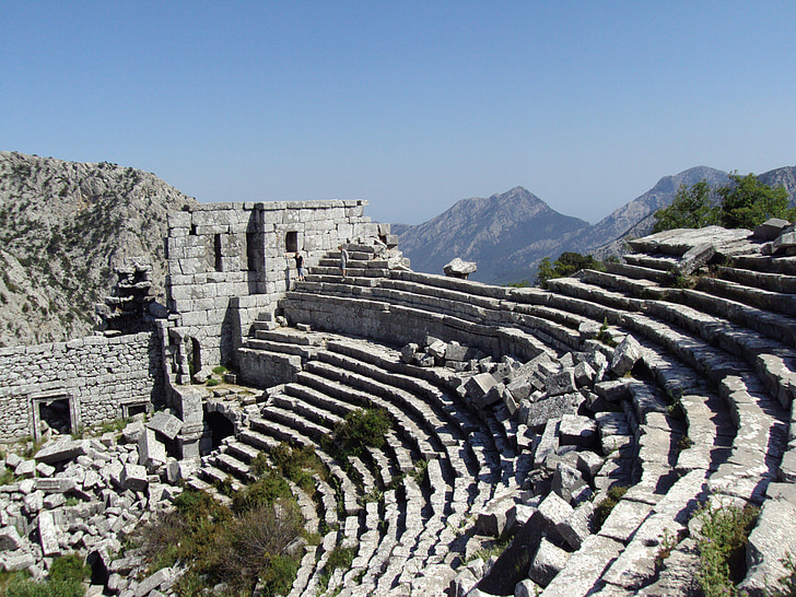 Termessos, Antalya, teater, Gunung, Arkeologi, lama kehancuran, tempat terkenal