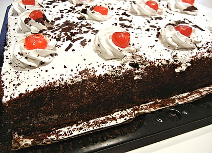 Schwarzwald-kake, kirsebær, sjokolade, bakt