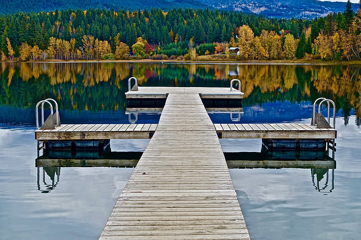 pier, jetty, reflection, calm, perspective, swimming