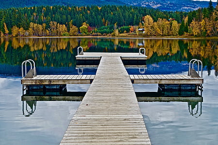 pier, jetty, reflection, calm, perspective, swimming