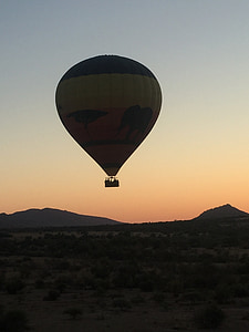 hot air ballon, africa, sky, silhouette, sunset
