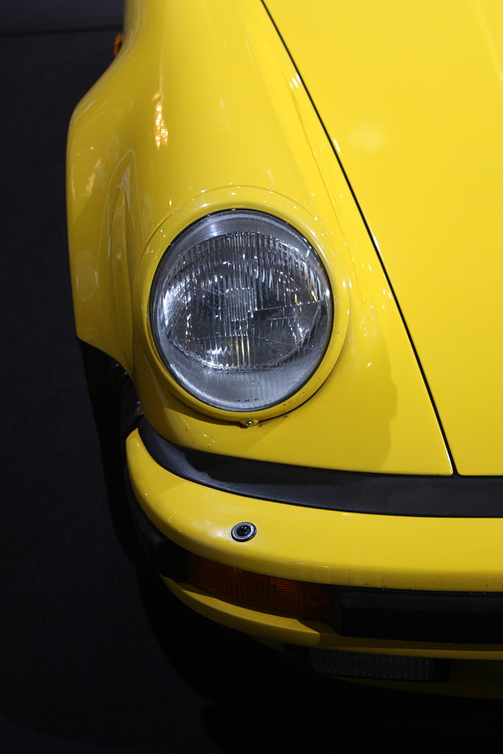 Mobil, Porsche, kuning, cepat, lampu mobil, transportasi, klasik