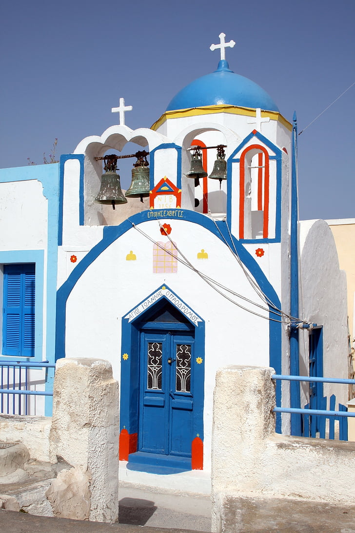 Santorini, Grčija, Cyclades, otok, cerkev, modra