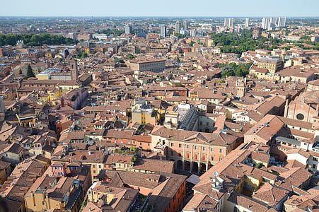 Μπολόνια, θέα από την κορυφή, στο κέντρο της πόλης, στέγη, αστικό τοπίο, αρχιτεκτονική, Ευρώπη