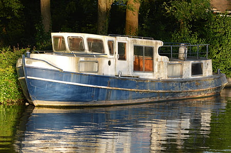 stara ladja, zanemarjena, zastareli, vode, čoln, jarku, kanal