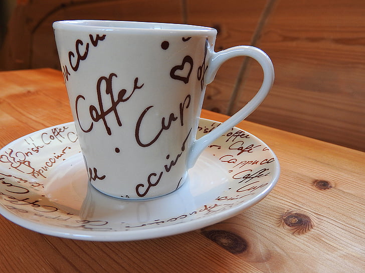 šálek kávy, talíř, pohár, keramika, nápoj, tabulka, Kavárna