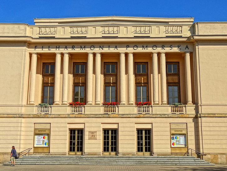 filharmonia pomorska, front, architecture, concert hall, columns, facade, exterior