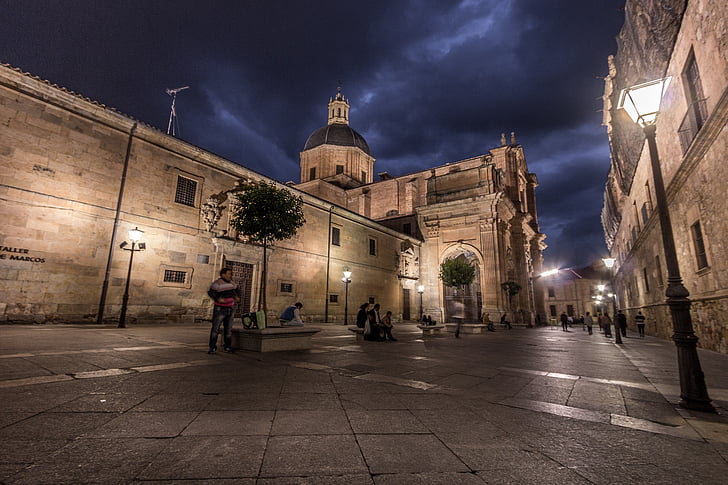 Salamanca, Plaza, kostel, Architektura, Španělsko, ulice, noční