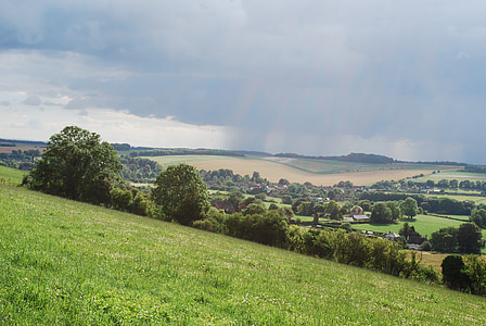 Wiltshire, laukos, mākoņi, lietus, vētra, ainava, Anglija