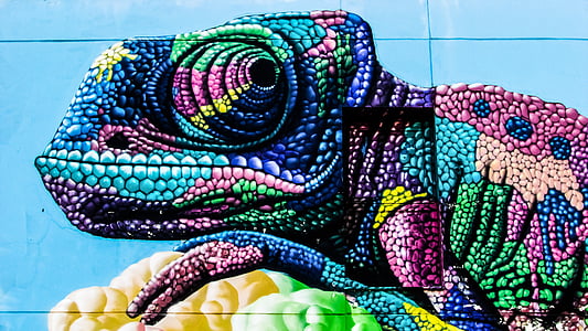 kameleont, Graffiti, färg, väggen, Hotel, färgglada, Cypern