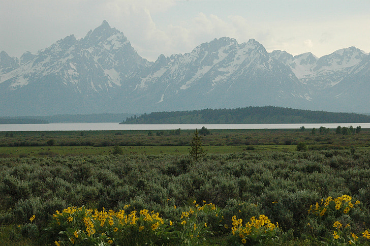 hegység, Grand, tetons, táj, Wyoming, Grand teton, Amerikai Egyesült Államok